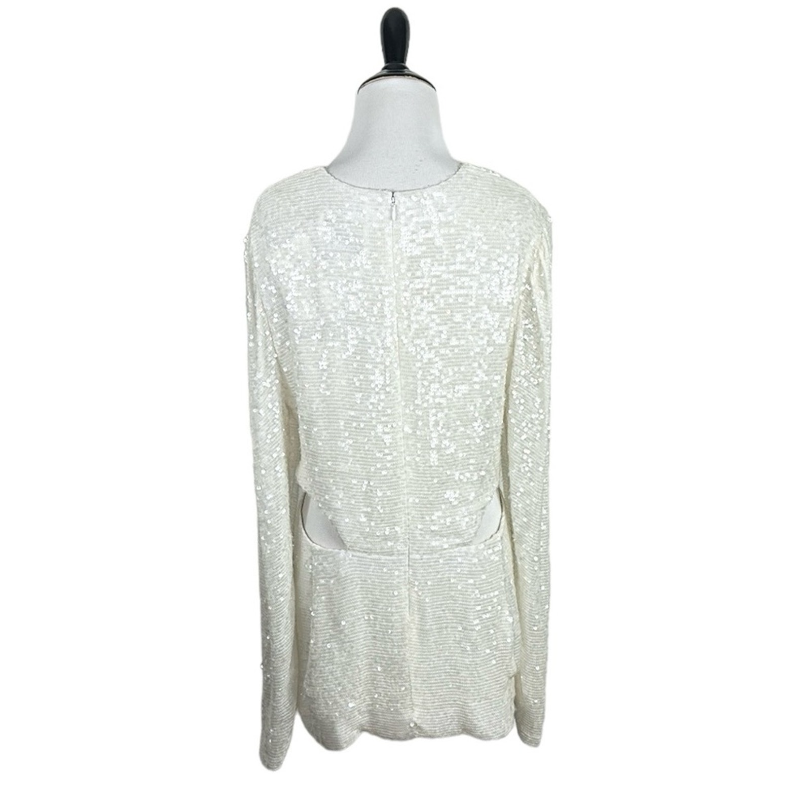 Markarian Rose Ivory Sequin Twist Front Cutout Top Blouse Size 12 Nwt — image 5 of 8